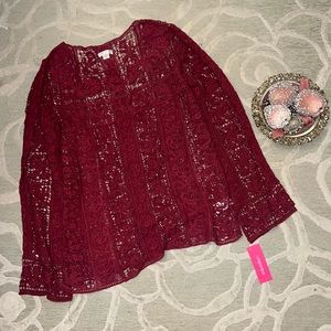 NWT🌷XHILARATION🌷Wine cotton lace long sleeve top